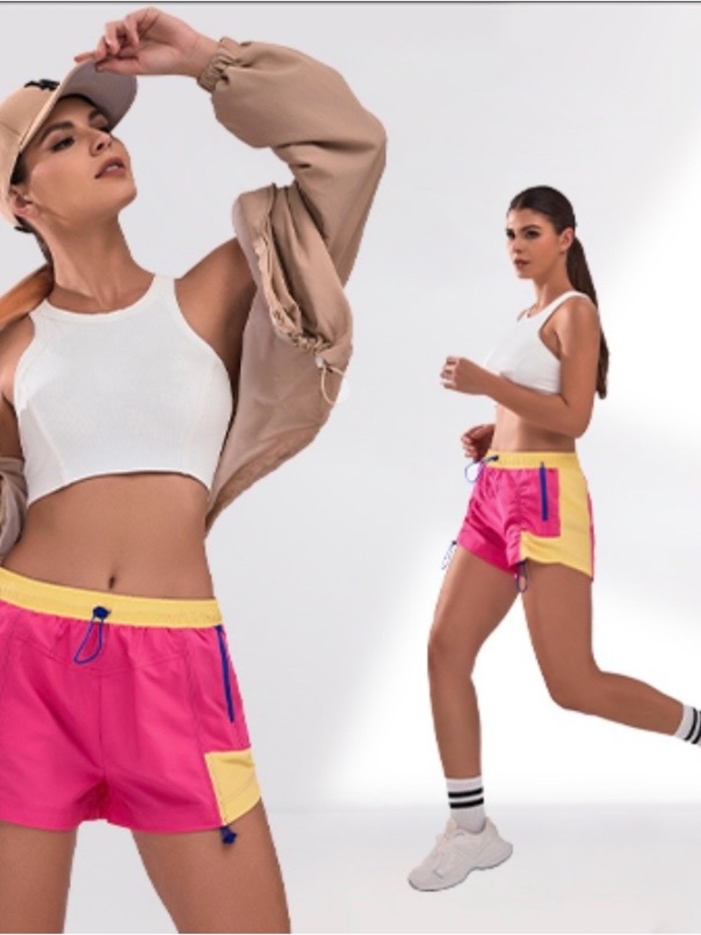 Blooming Jelly NWT Colorful Hot Pink Yellow High Waisted Running Shorts Large - Picture 2 of 14